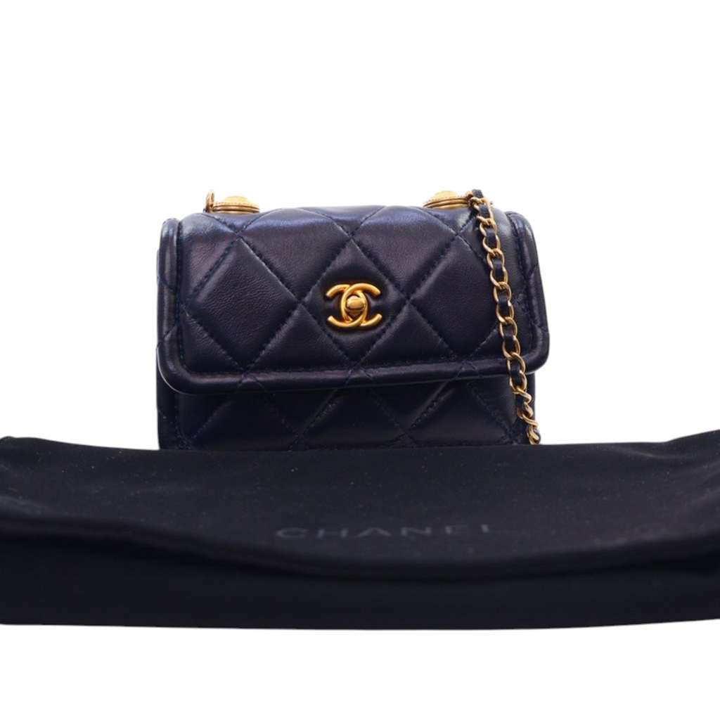 Chanel Mini Quilted Shiny Lambskin Button On Top Flap - Image 17