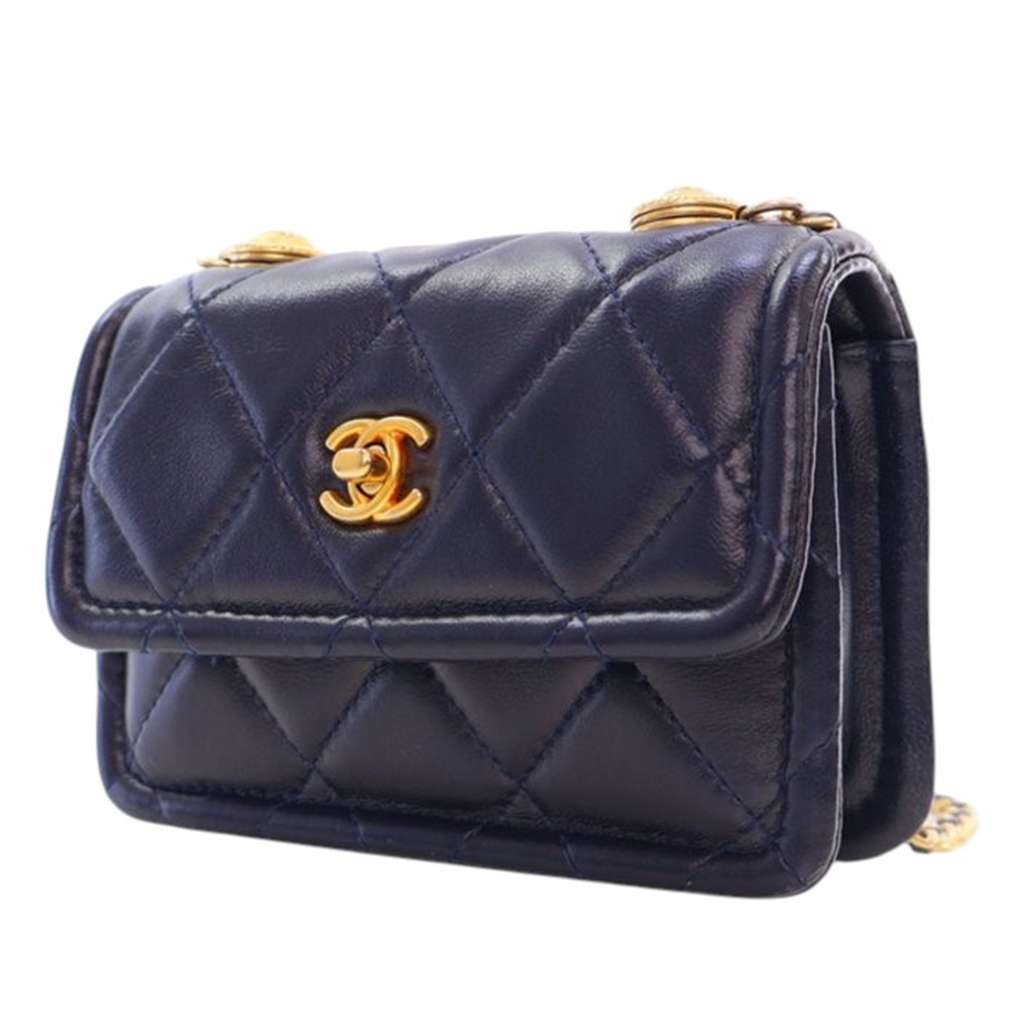Chanel Mini Quilted Shiny Lambskin Button On Top Flap - Image 6