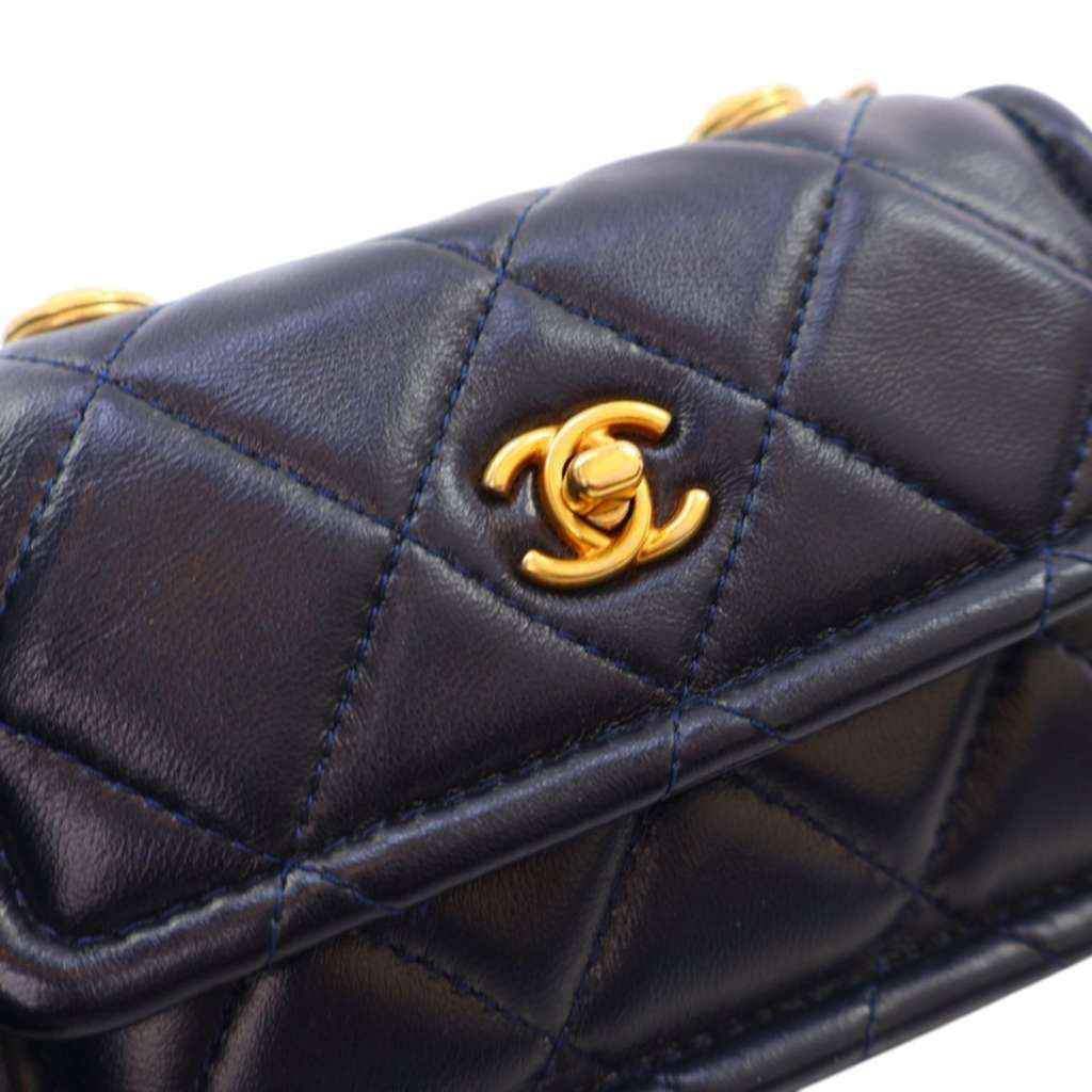 Chanel Mini Quilted Shiny Lambskin Button On Top Flap - Detail 2