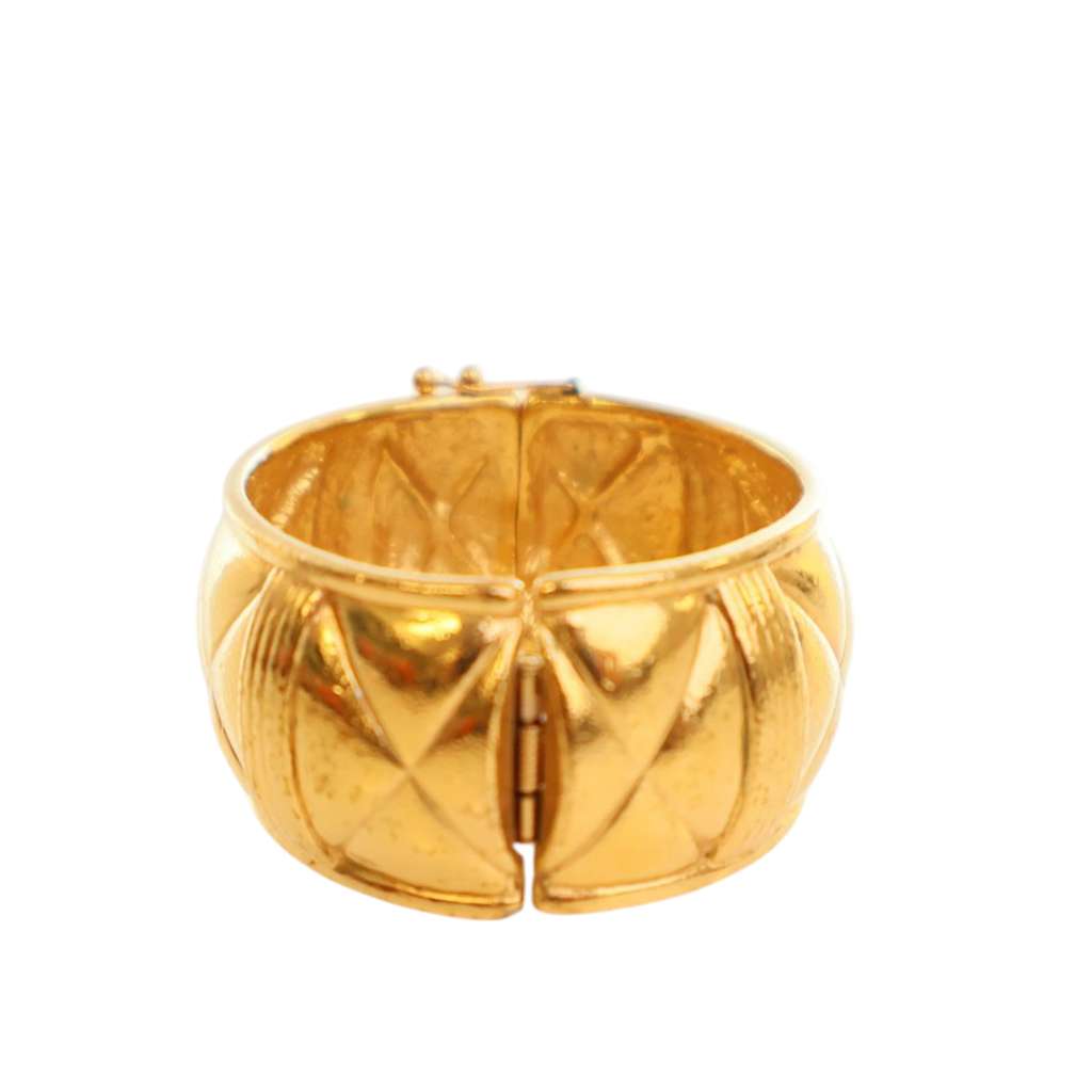 Chanel CC Gold Plated Quilted Wide Cuff Bracelet