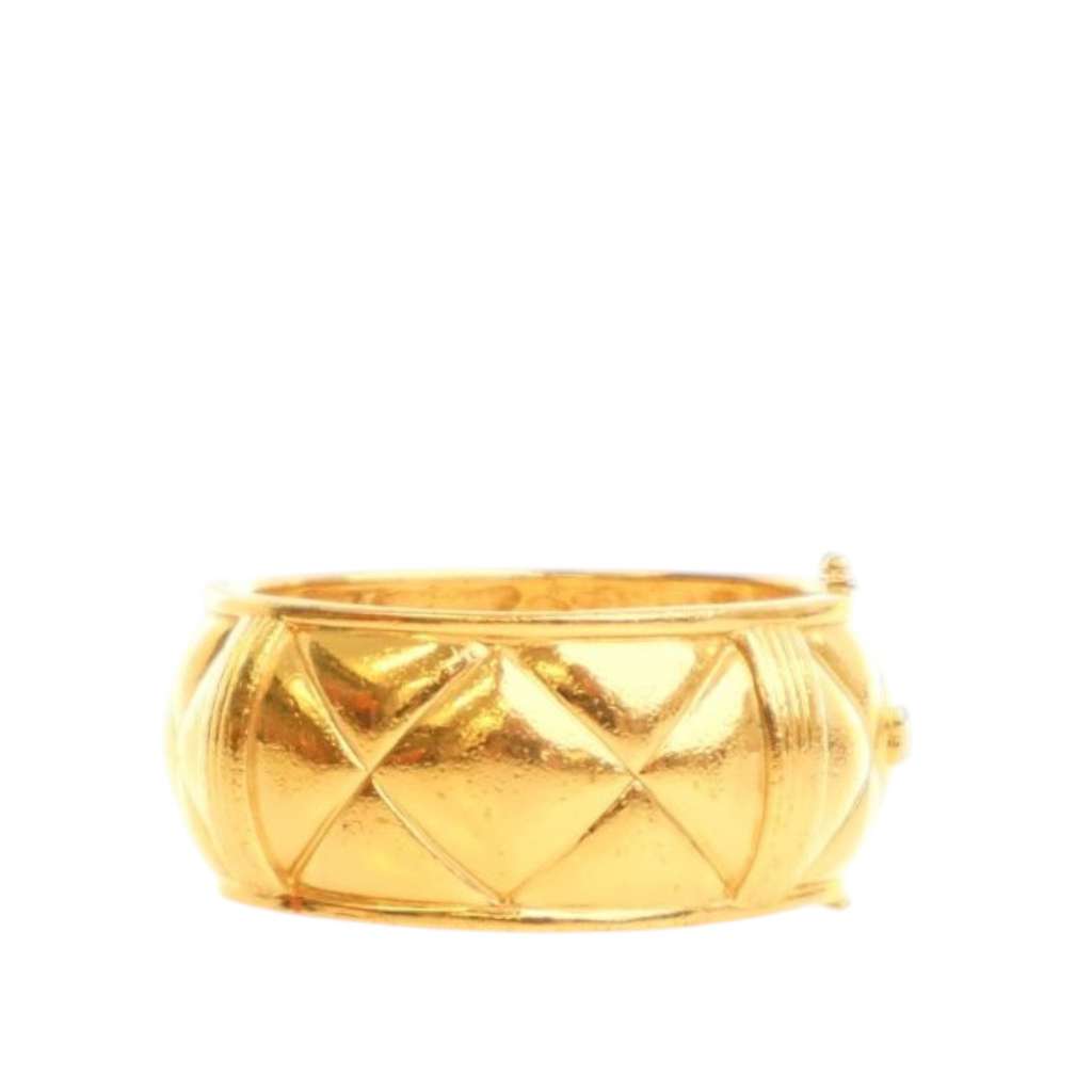 Chanel CC Gold Plated Quilted Wide Cuff Bracelet - Back view