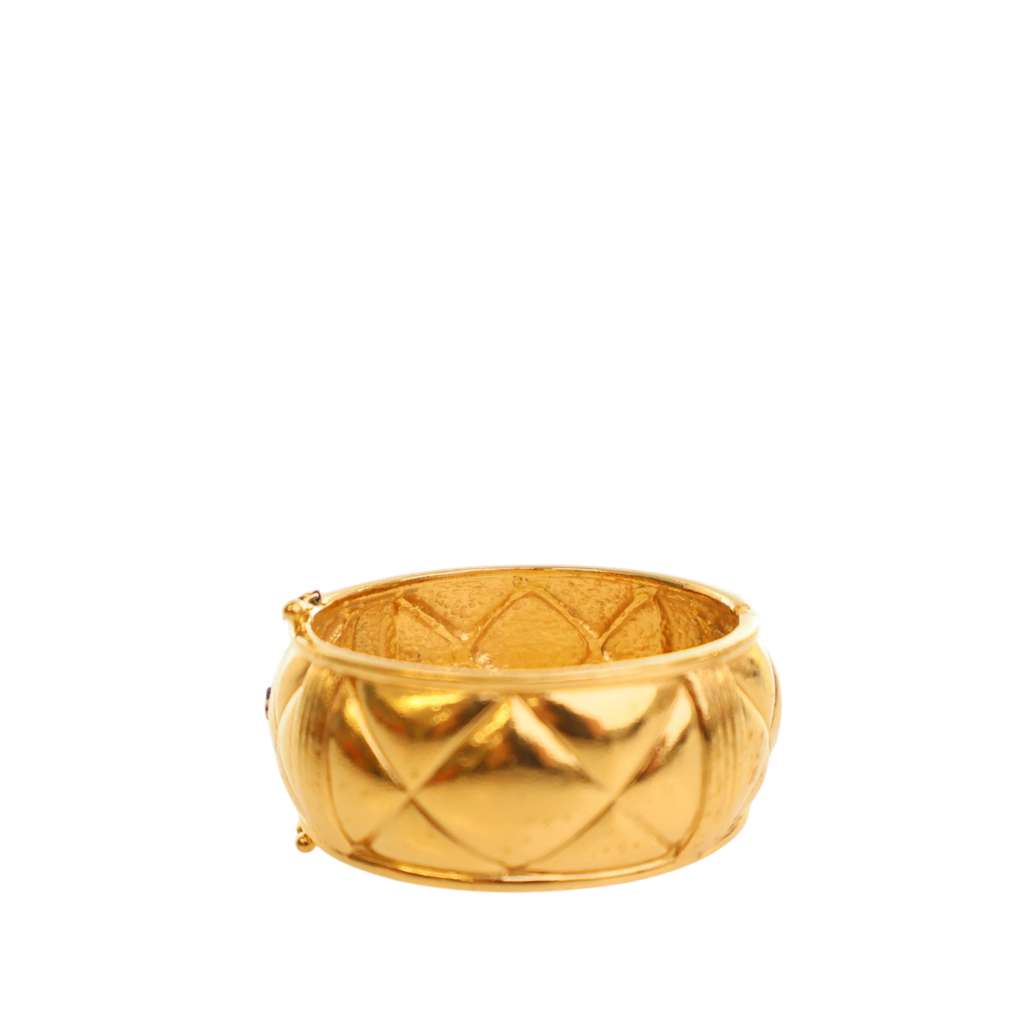 Chanel CC Gold Plated Quilted Wide Cuff Bracelet - Image 6