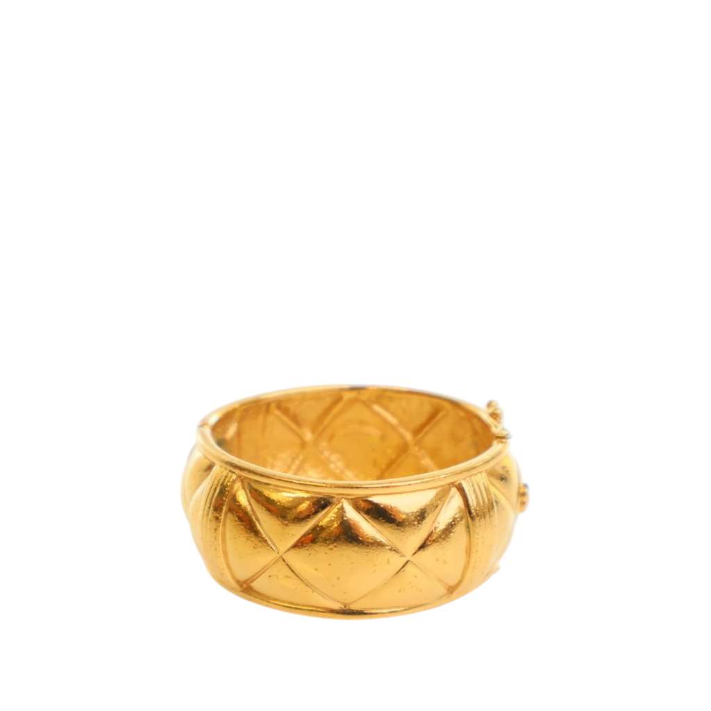 Chanel CC Gold Plated Quilted Wide Cuff Bracelet - 4