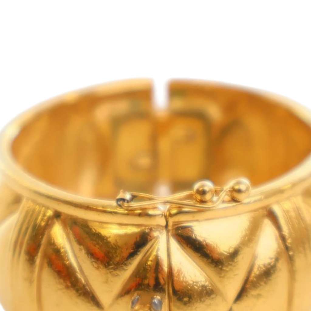 Chanel CC Gold Plated Quilted Wide Cuff Bracelet - Side view