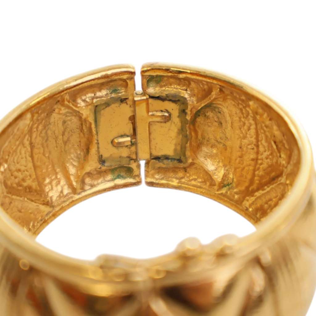 Chanel CC Gold Plated Quilted Wide Cuff Bracelet - Detail 1