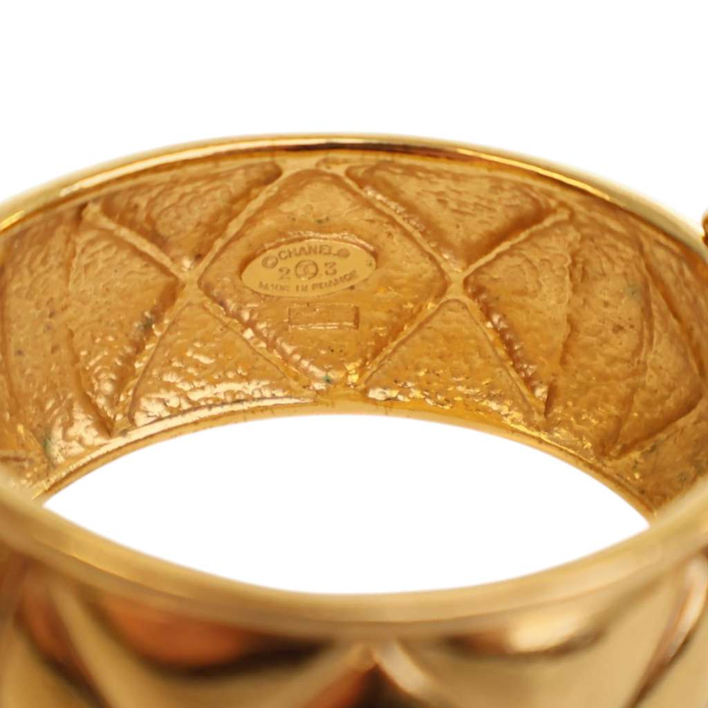 Chanel CC Gold Plated Quilted Wide Cuff Bracelet - Image 10
