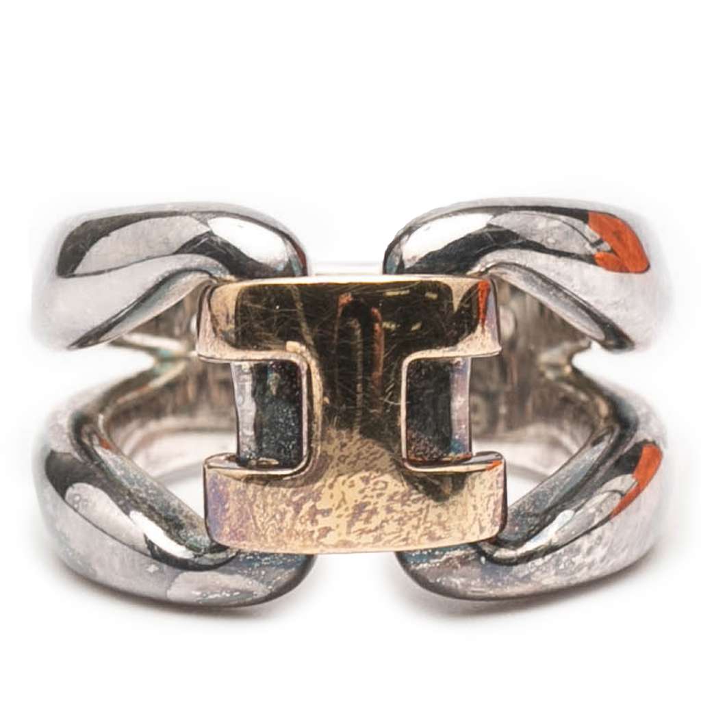 Hermès Sterling Silver and 18K Yellow Gold History Ring