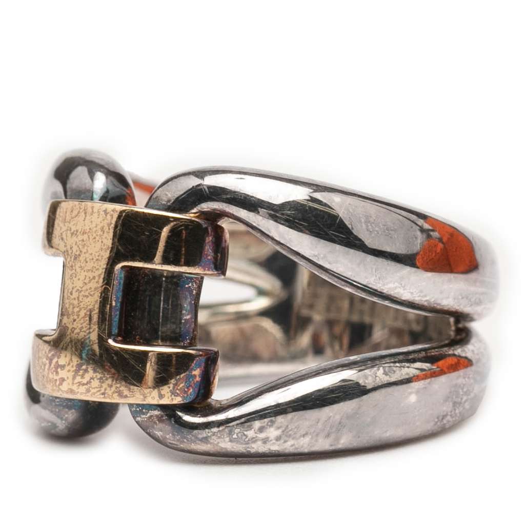 Hermès Sterling Silver and 18K Yellow Gold History Ring - Back view