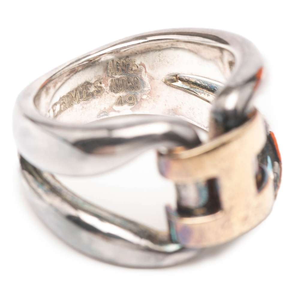 Hermès Sterling Silver and 18K Yellow Gold History Ring - 4