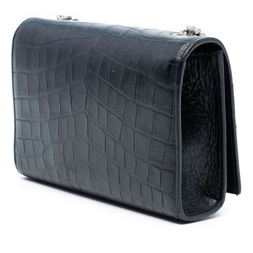 Saint Laurent Small Croc Embossed Leather Monogram Kate Tassel Crossbody - Back view