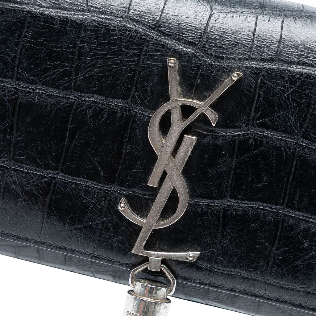 Saint Laurent Small Croc Embossed Leather Monogram Kate Tassel Crossbody - Side view