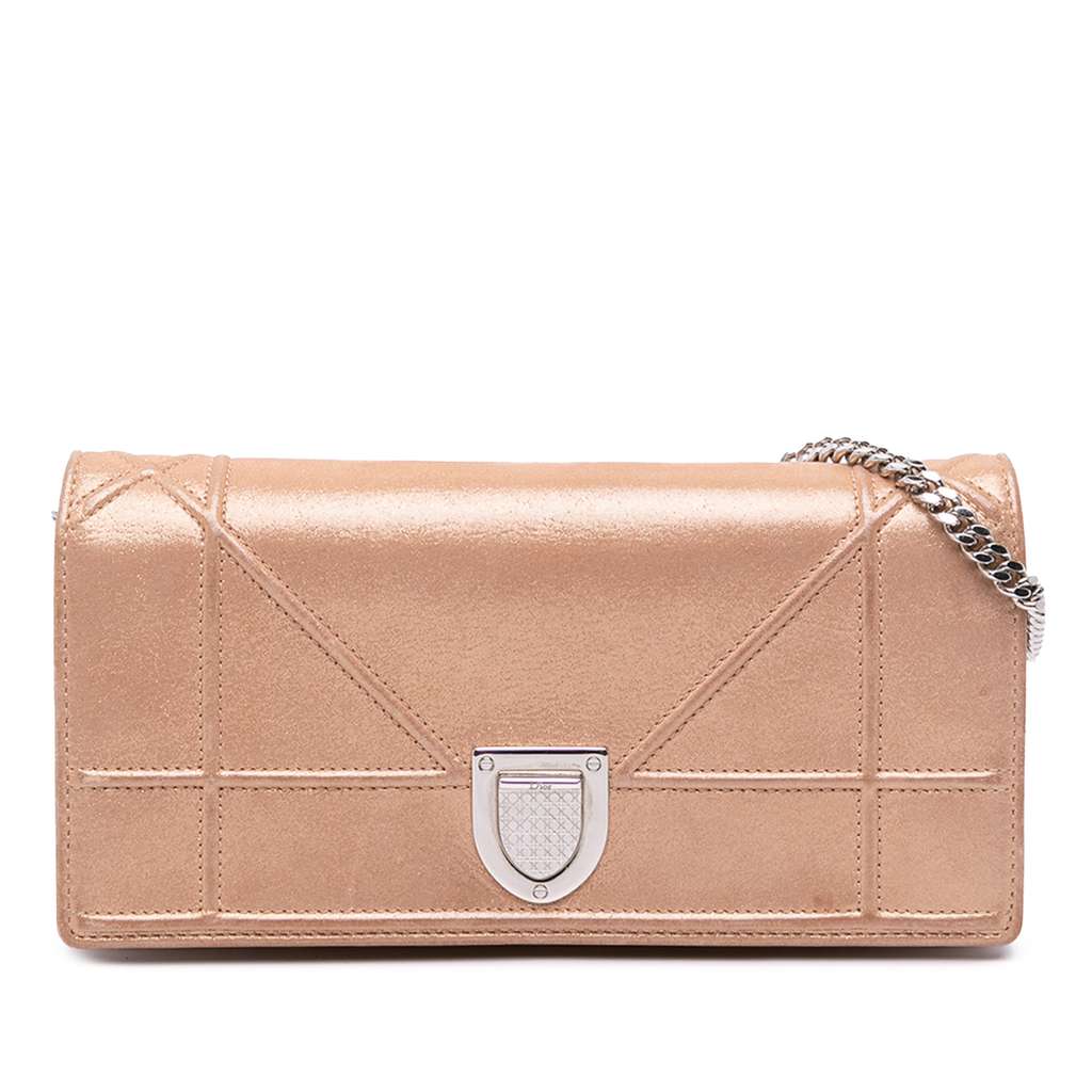 Dior Metallic Grained Calfskin Diorama Wallet on Chain