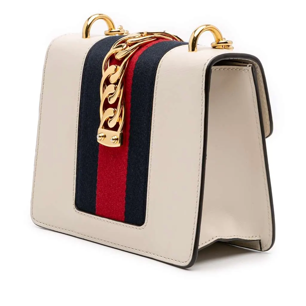 Gucci Mini Calfskin Sylvie Chain Crossbody White Leather Good - Back View