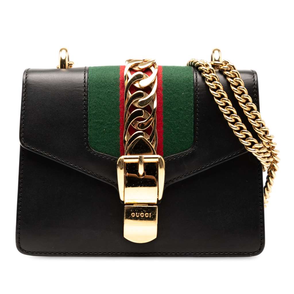 Gucci Mini Leather Web Sylvie Chain Crossbody