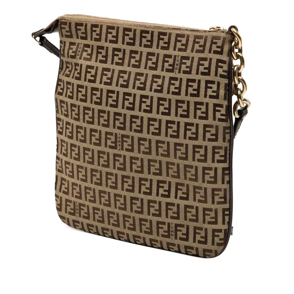 Fendi Zucchino Coated Canvas Forever Crossbody Brown Canvas Good - Back View