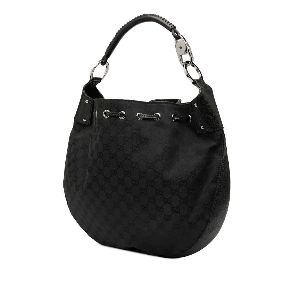 Gucci GG Canvas Drawstring Hobo Black Canvas Good - Back View