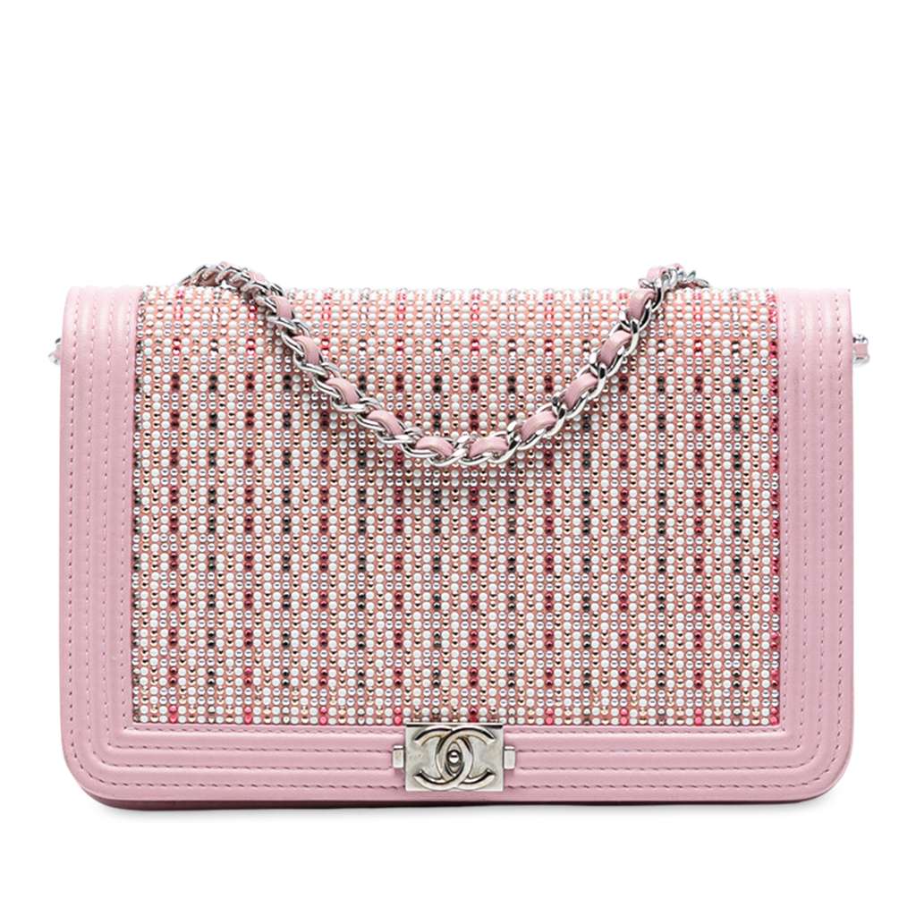 Chanel Calfskin Crystal Studded Boy Wallet on Chain