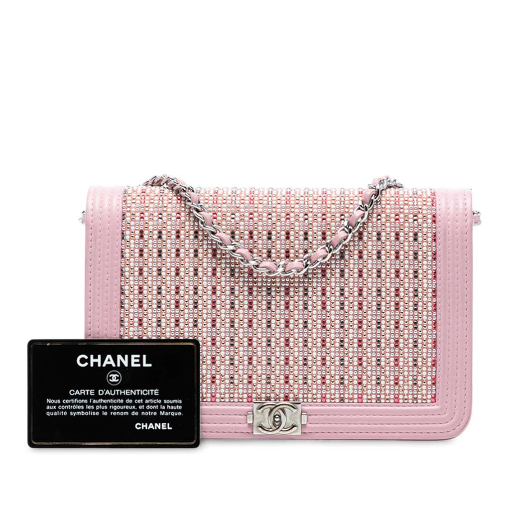 Chanel Calfskin Crystal Studded Boy Wallet on Chain - Image 10