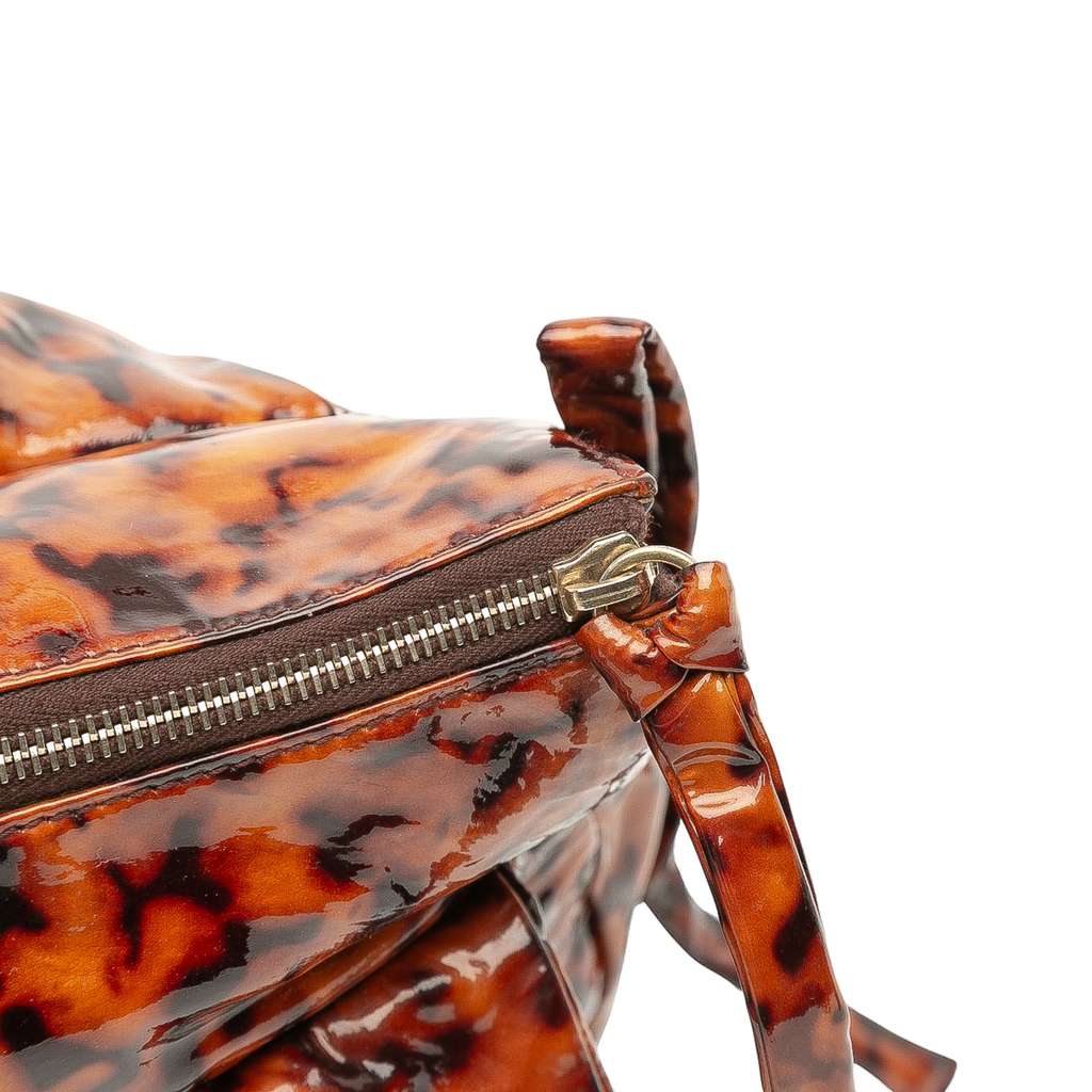 Gucci Patent Tortoise Shell Monogram Hysteria Tote - Image 12