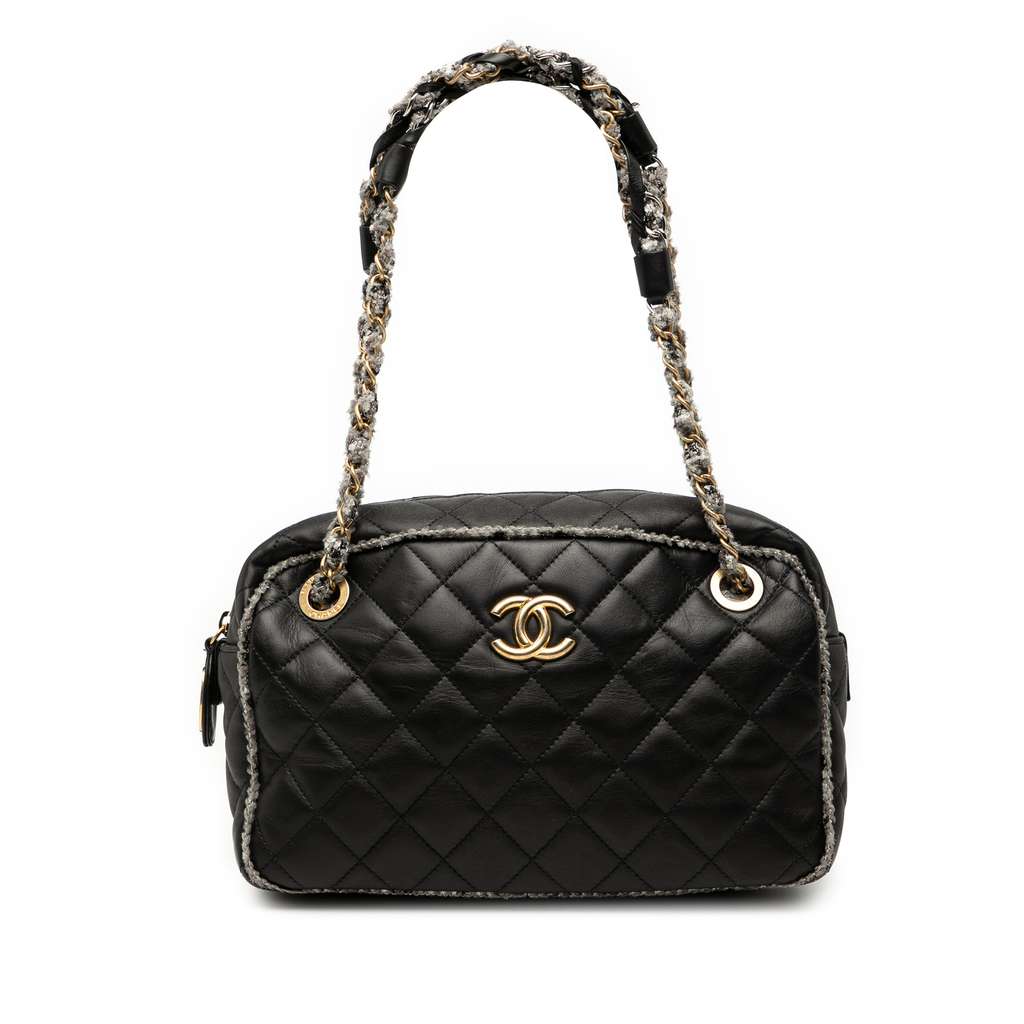 Chanel CC Quilted Lambskin Tweedy Bowler Bag