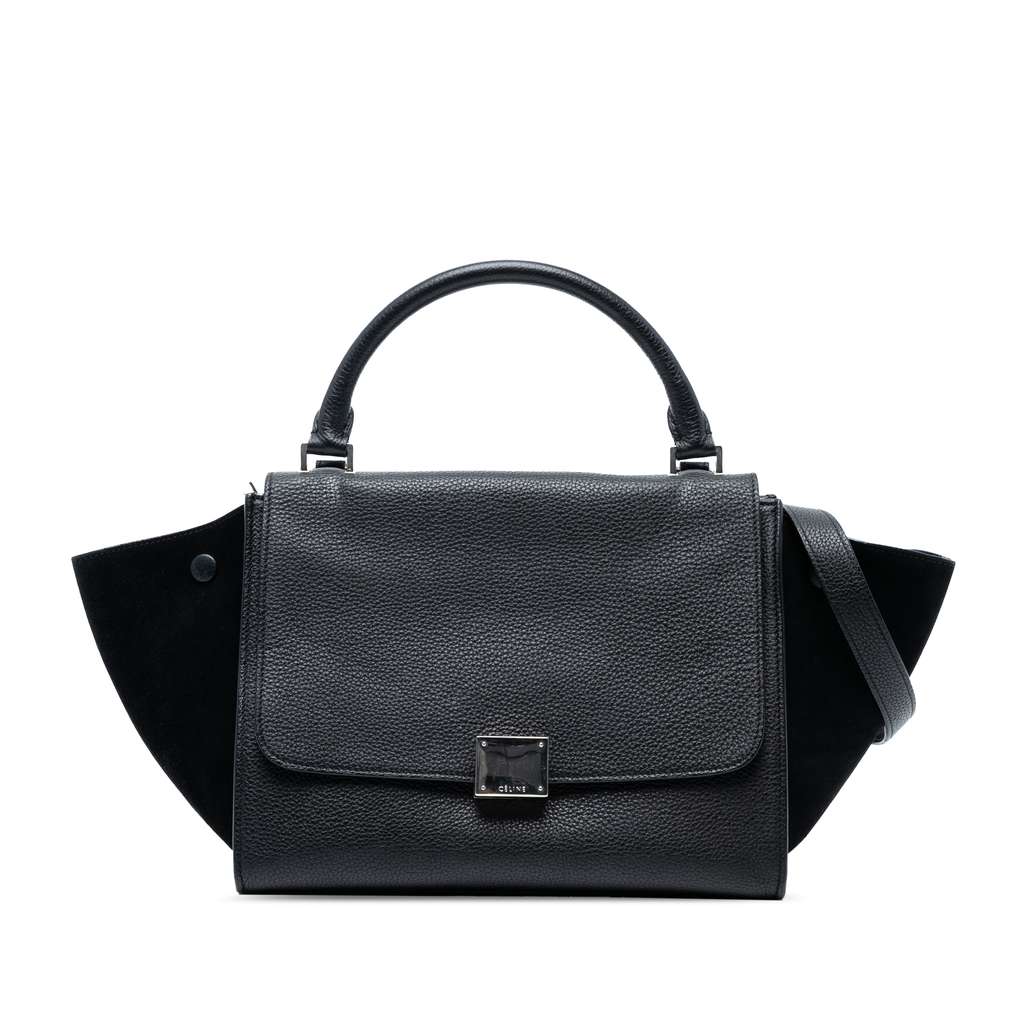 Celine Small Drummed Calfskin and Suede Trapeze Satchel