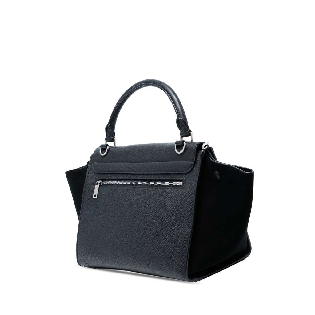 Celine Small Drummed Calfskin and Suede Trapeze Satchel - Back view