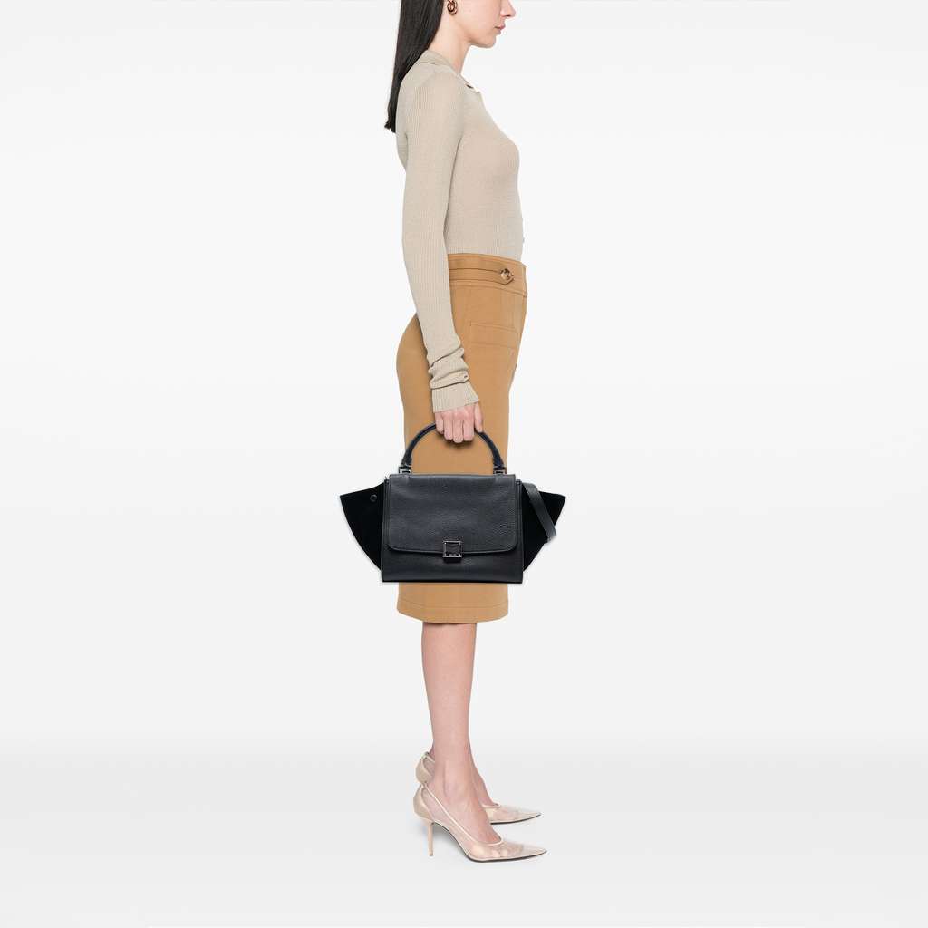 Celine Small Drummed Calfskin and Suede Trapeze Satchel - Detail 2