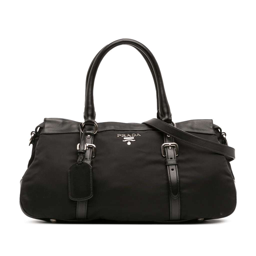 Prada Soft Calf Trimmed Tessuto Zip Top Satchel
