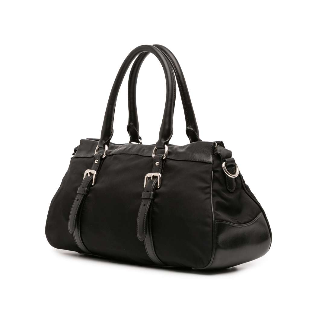 Prada Soft Calf Trimmed Tessuto Zip Top Satchel - Back view