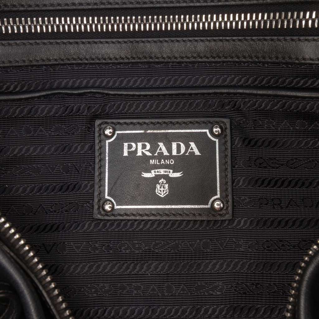 Prada Soft Calf Trimmed Tessuto Zip Top Satchel - Side view