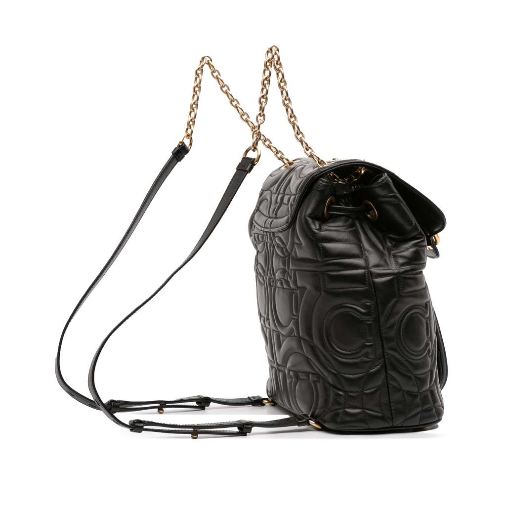 Salvatore Ferragamo Small Quilted Leather Double Gancini Backpack - Back view