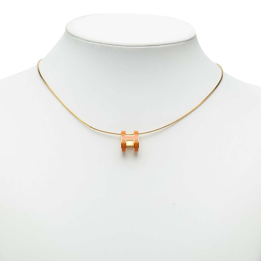 Hermès Gold Plated Enamel Pop H Pendant Necklace - Detail 1