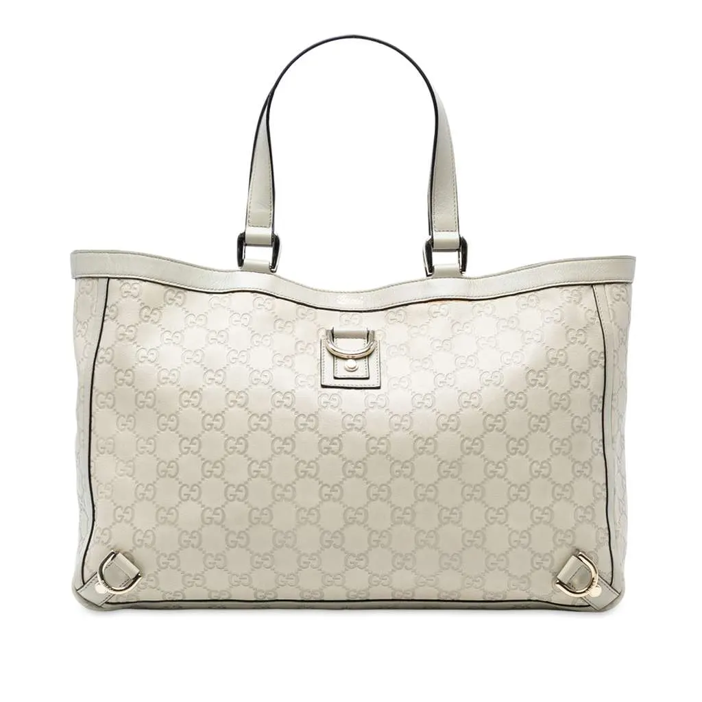 Gucci Guccissima Abbey D Ring Tote White Leather Good - Front View