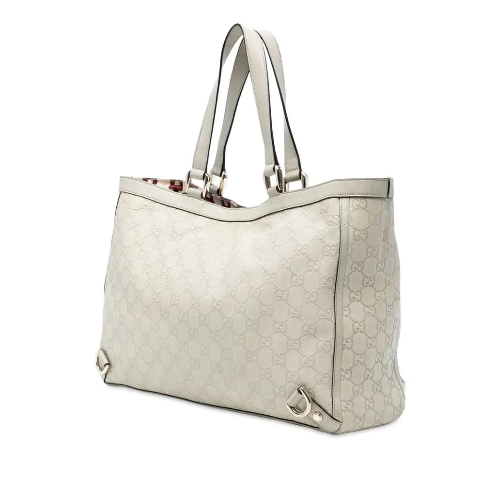 Gucci Guccissima Abbey D Ring Tote White Leather Good - Back View