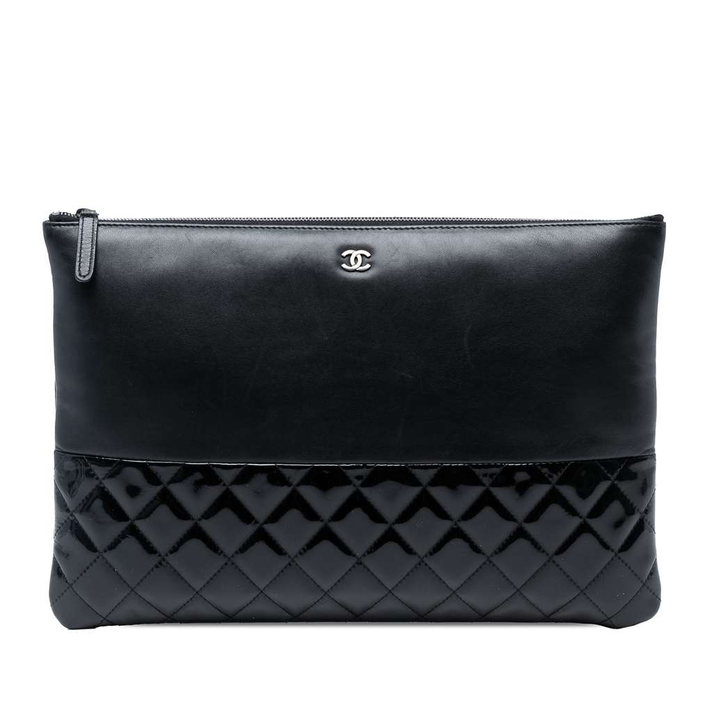 Chanel Large Lambskin and Quilted Patent O Case Clutch