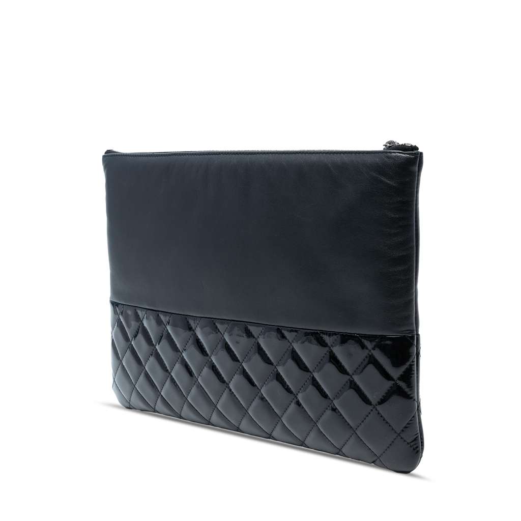 Chanel Large Lambskin and Quilted Patent O Case Clutch - Back view