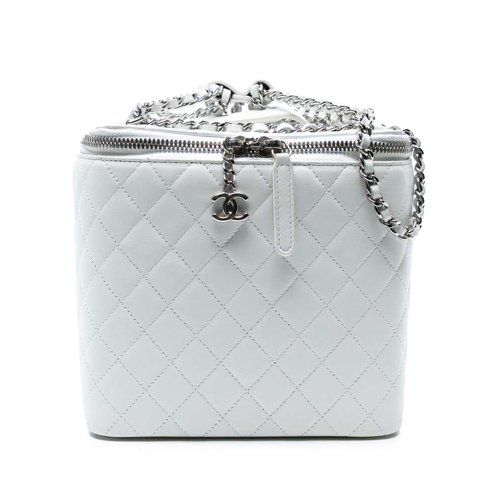 Chanel Large Quilted Lambskin Top Handle Jewelry Box With Chain