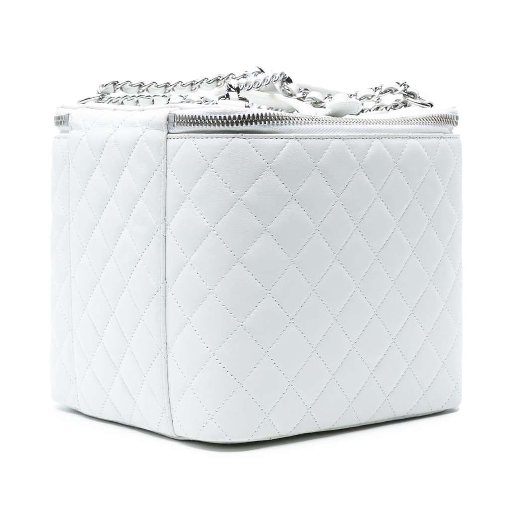 Chanel Large Quilted Lambskin Top Handle Jewelry Box With Chain - Back view