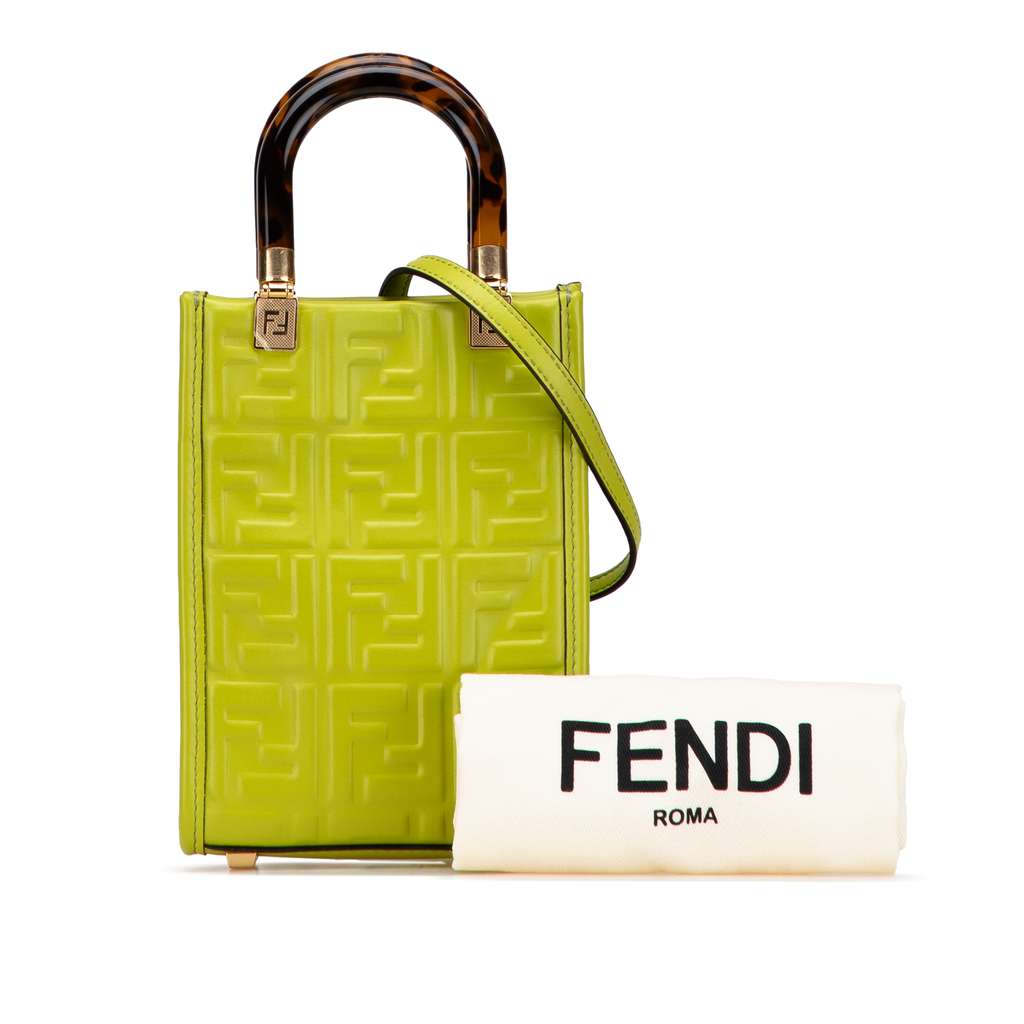 Fendi Mini Zucca Embossed Leather Sunshine Shopper Tote - Image 12