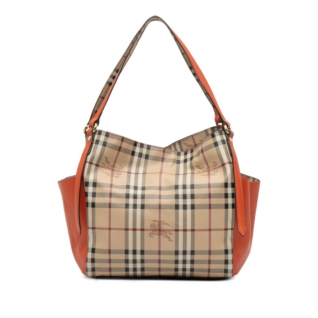 Burberry Small Leather Trimmed Haymarket Check Coated Canvas Canterbury Tote