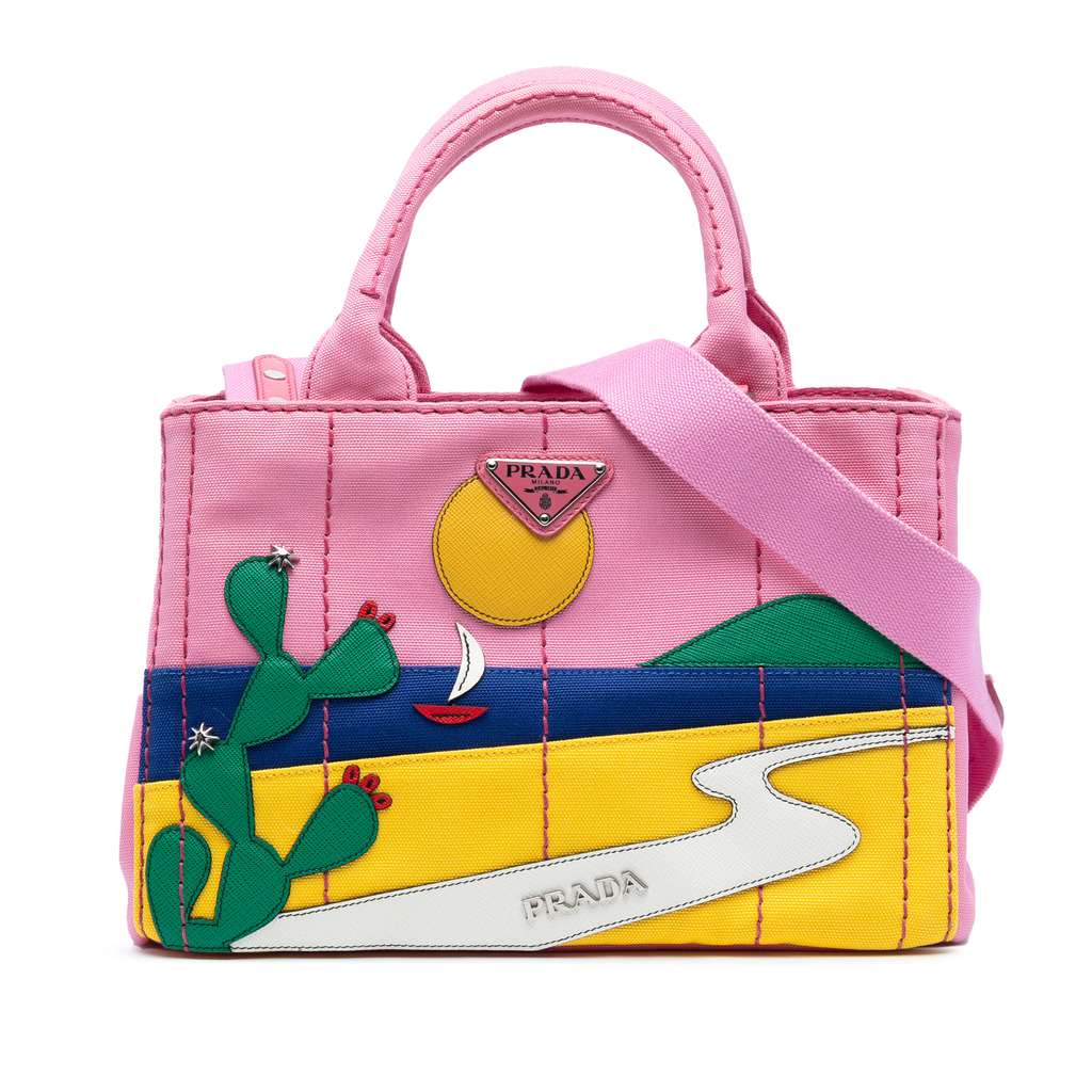 Prada Small Canvas Canapa Desert Motif Patch Satchel