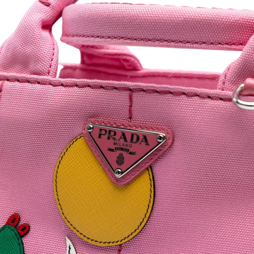 Prada Small Canvas Canapa Desert Motif Patch Satchel - Side view