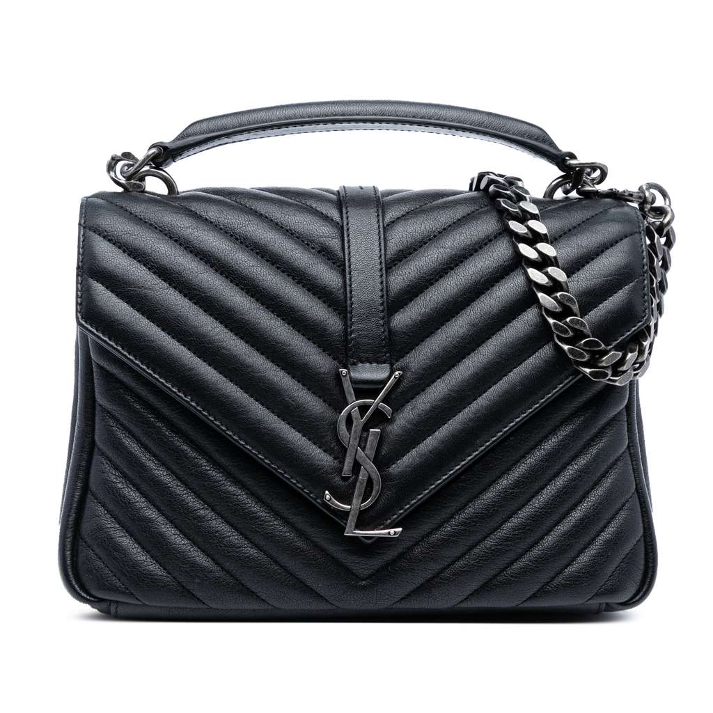 Saint Laurent Medium Quilted Chevron Sheepskin College Satchel
