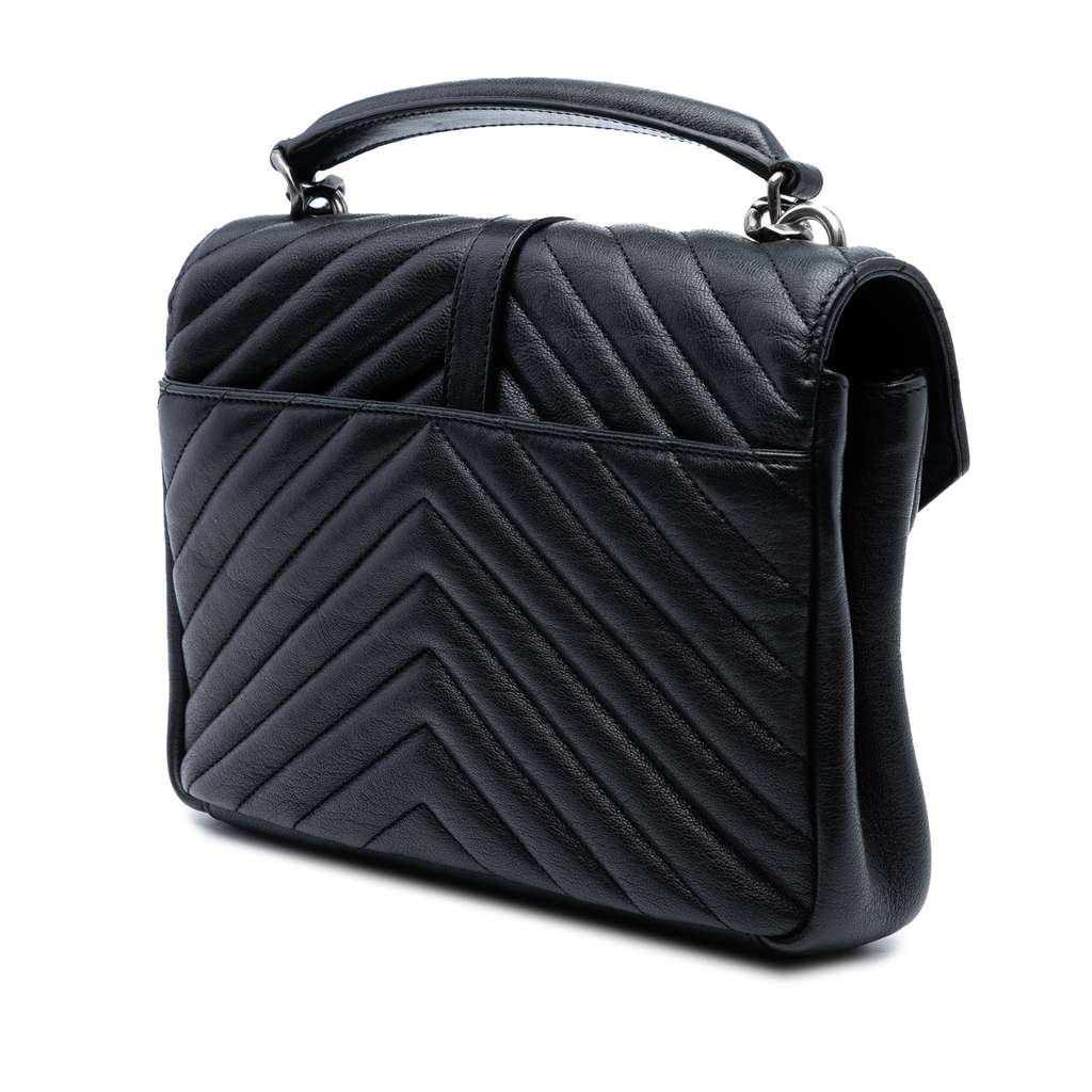 Saint Laurent Medium Quilted Chevron Sheepskin College Satchel - Back view