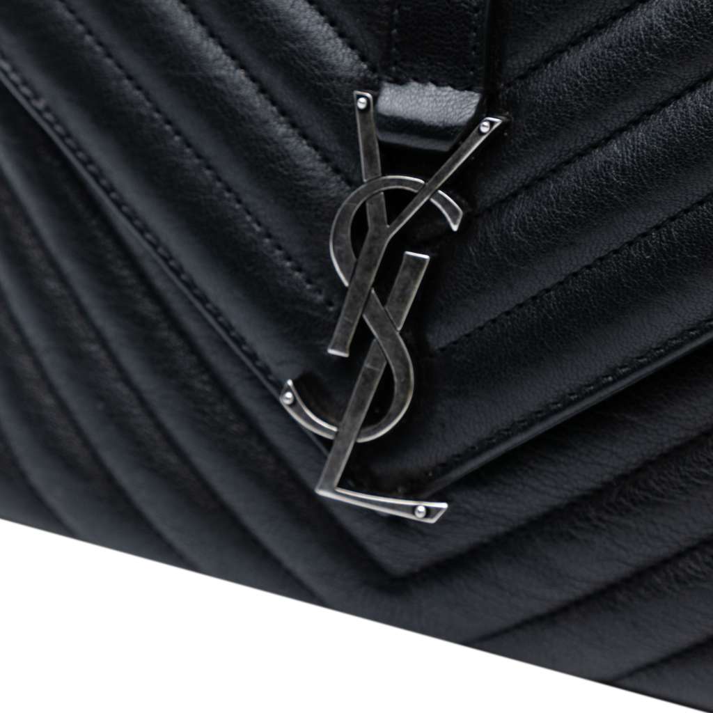 Saint Laurent Medium Quilted Chevron Sheepskin College Satchel - Detail 1