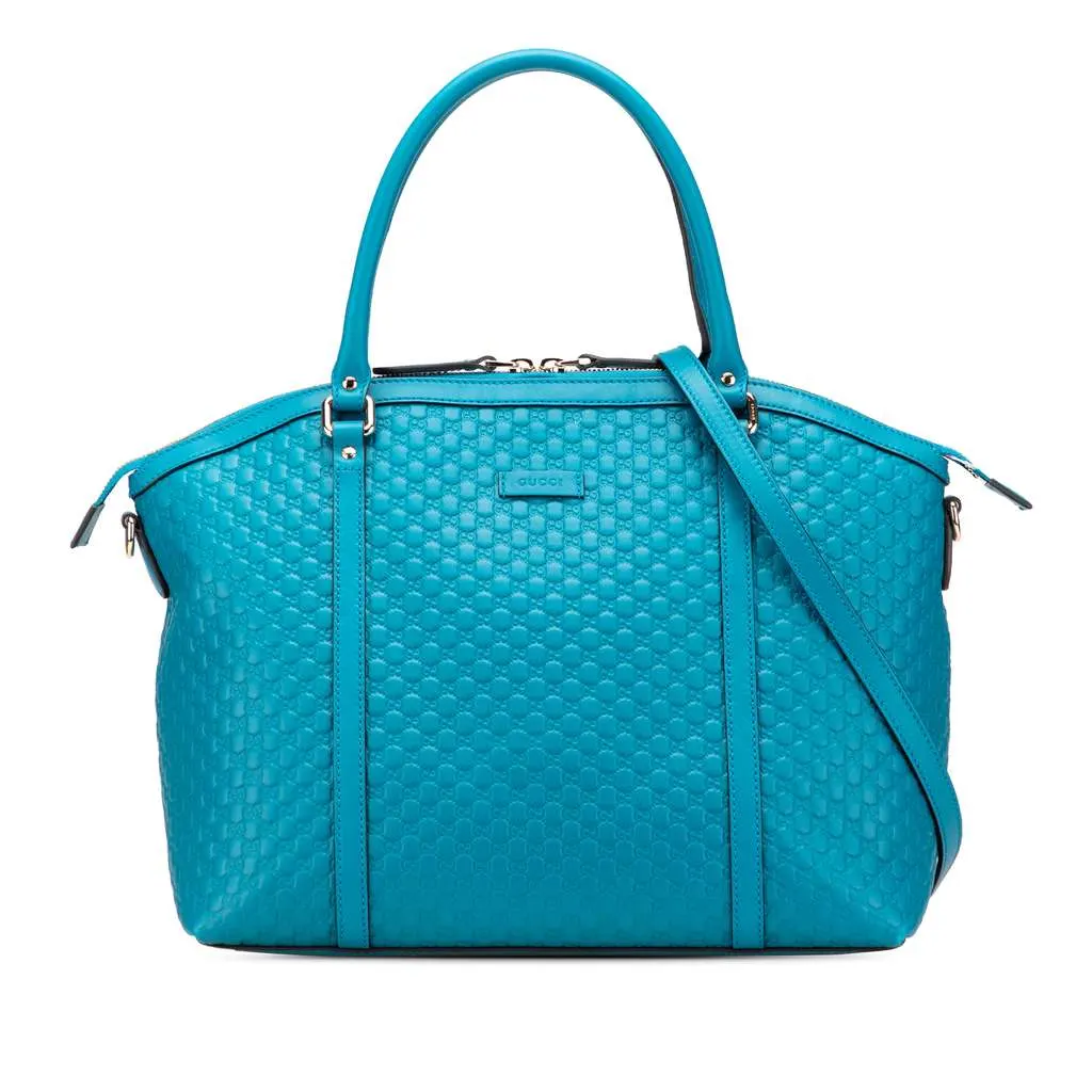 Gucci Large Microguccissima Dome Satchel Blue Leather Good - Front View
