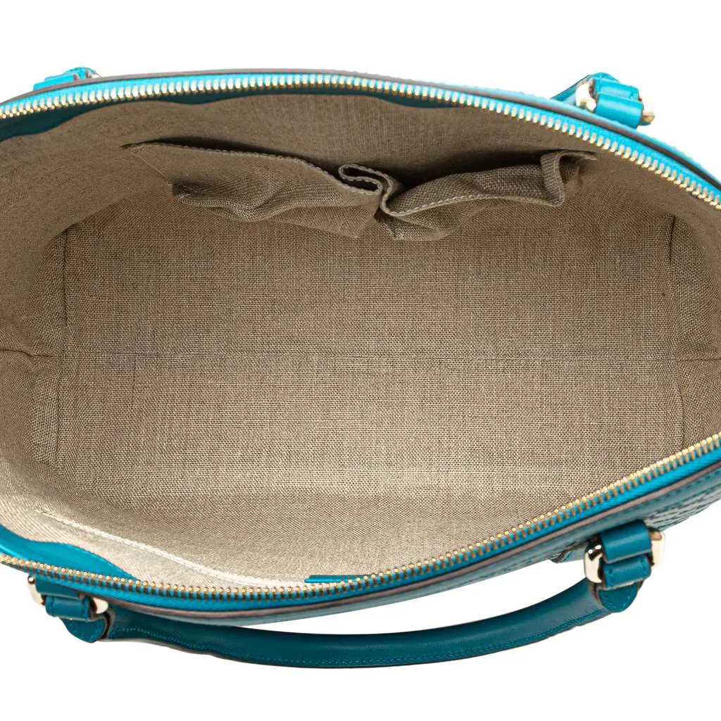 Gucci Large Microguccissima Dome Satchel Blue Leather Good - Model View