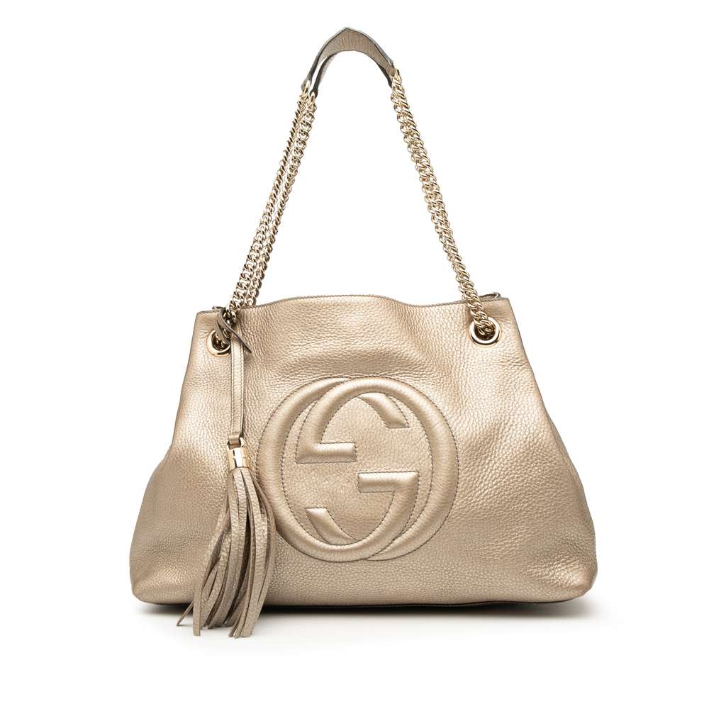 Gucci Medium Metallic Leather Soho Chain Tote