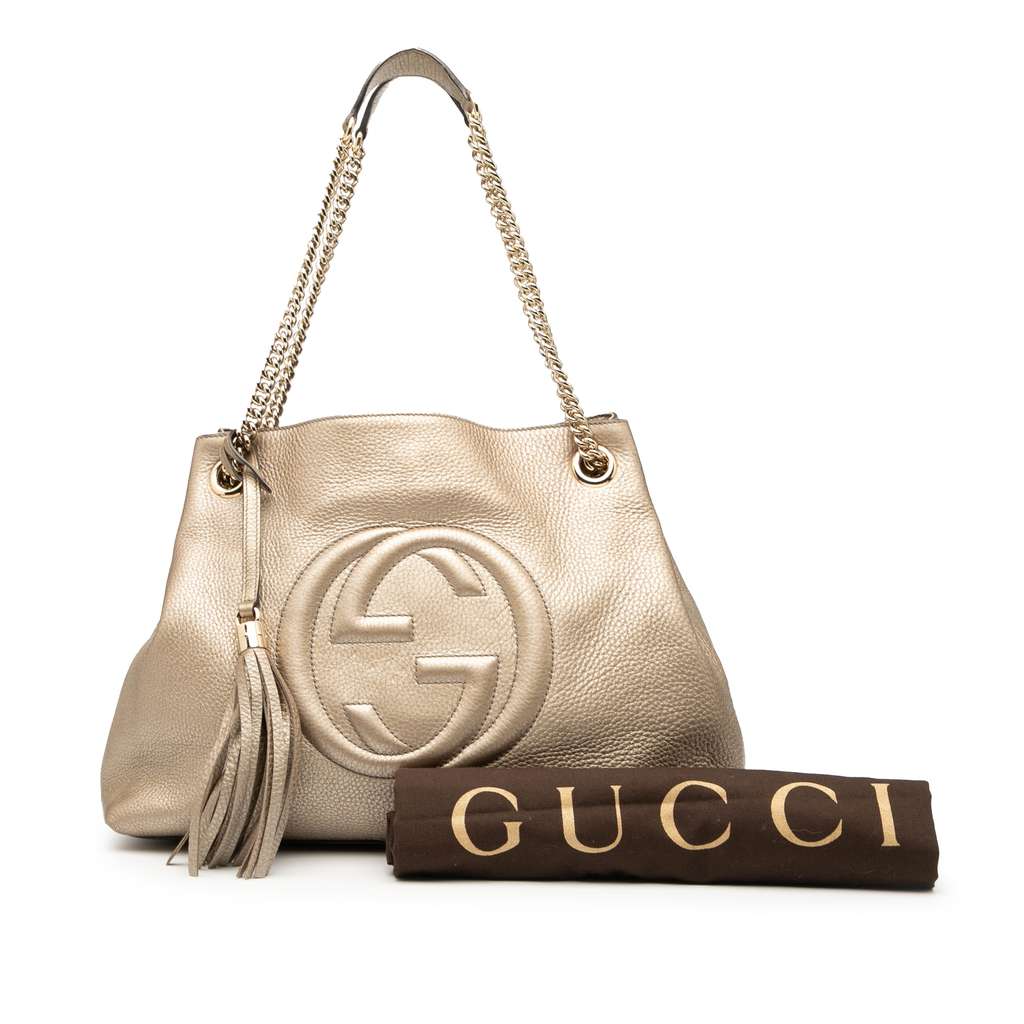 Gucci Medium Metallic Leather Soho Chain Tote - Image 10