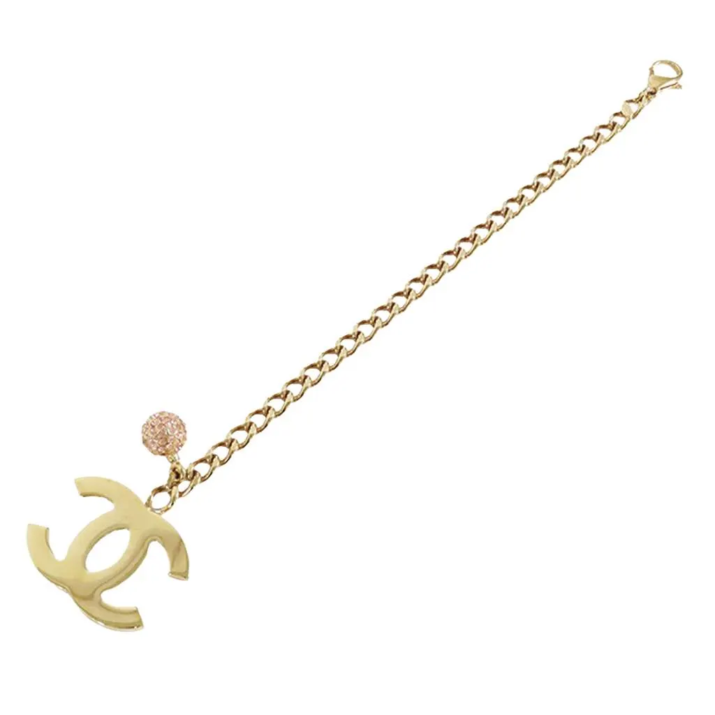 Chanel Gold Plated CC Rhinestones Charm Bracelet Gold Metal Very good - Back View